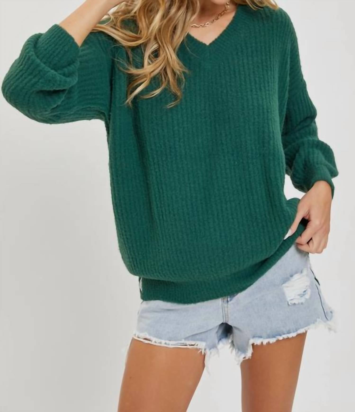Sweet Lovely by Jen Extra Soft Causal Sweater in hunter green - women's sweater - alternate view