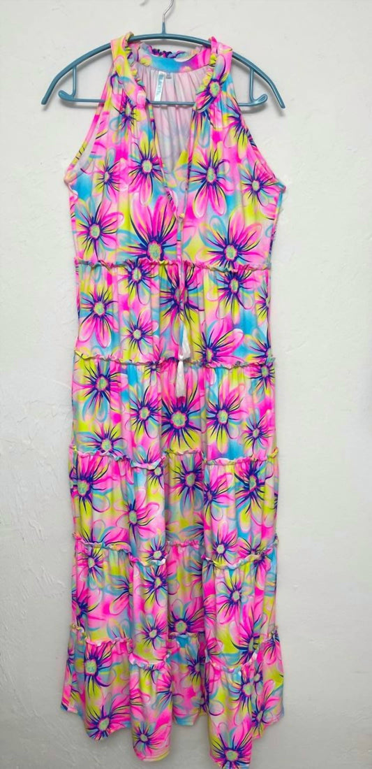 Beachtime - Flower Print Ruffle Row Long Dress