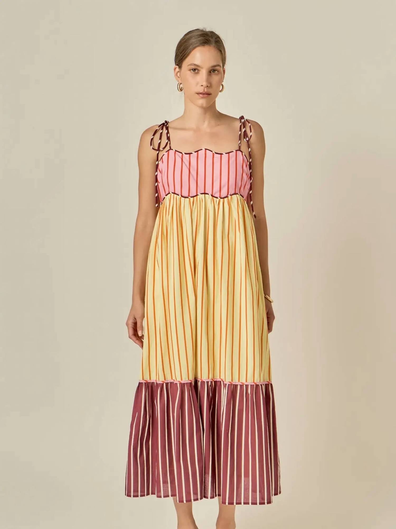 English Factory - Colorblock Stripe Sleeveless Midi Dress