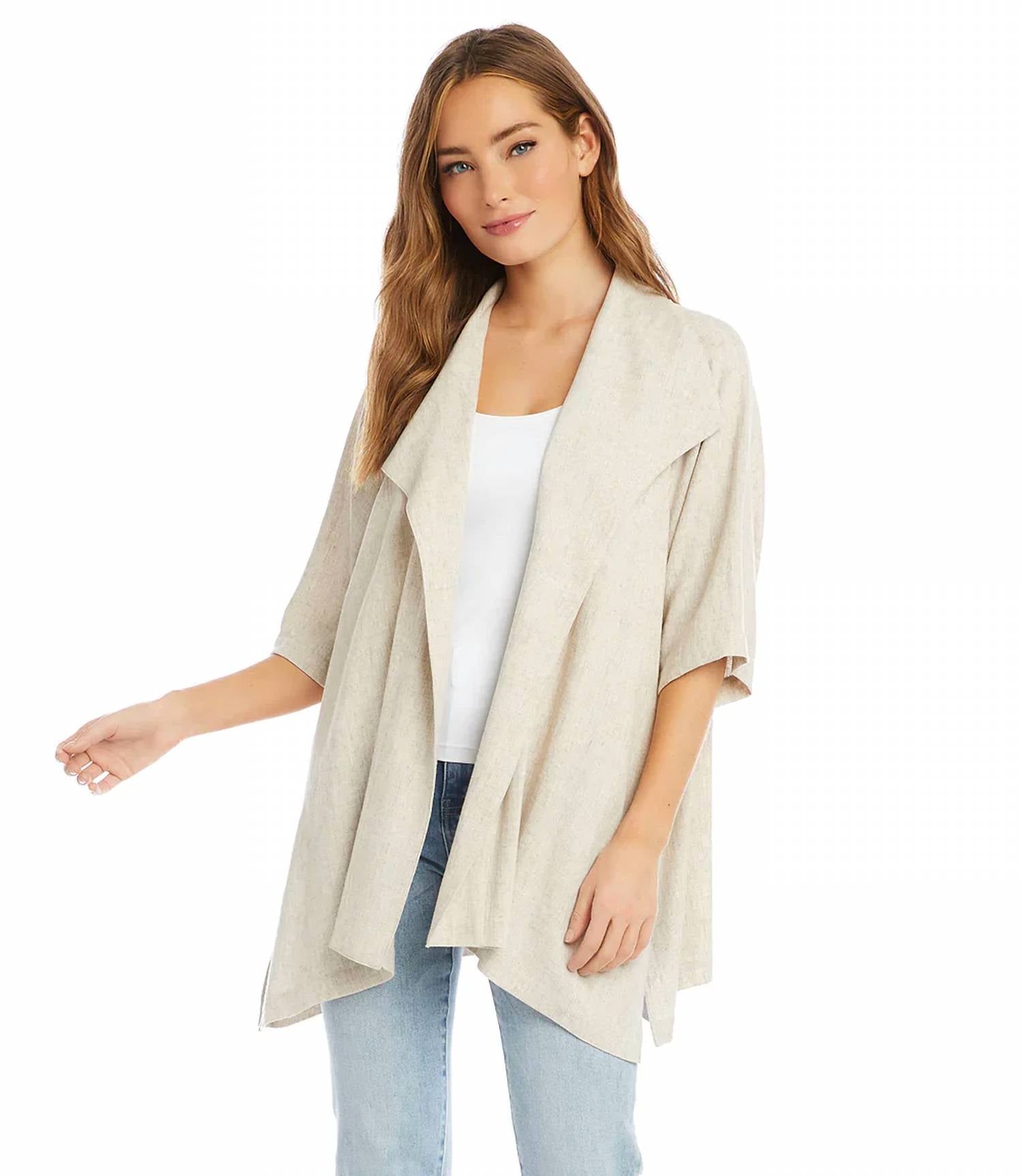 Karen Kane - Sabrina Short Sleeve Linen Blend Draped Jacket