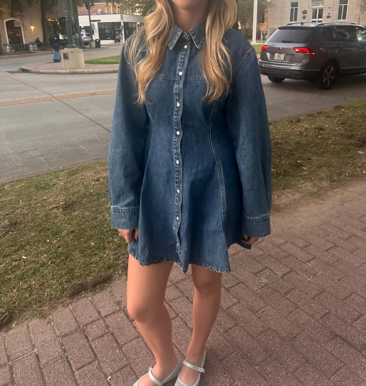 Olivaceous - Denim Button Down Mini Dress