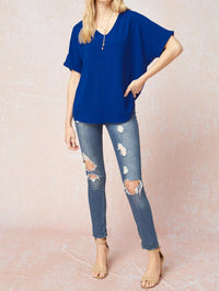 entro Solid V-neck Top in royal - women's t-shirt - view 6