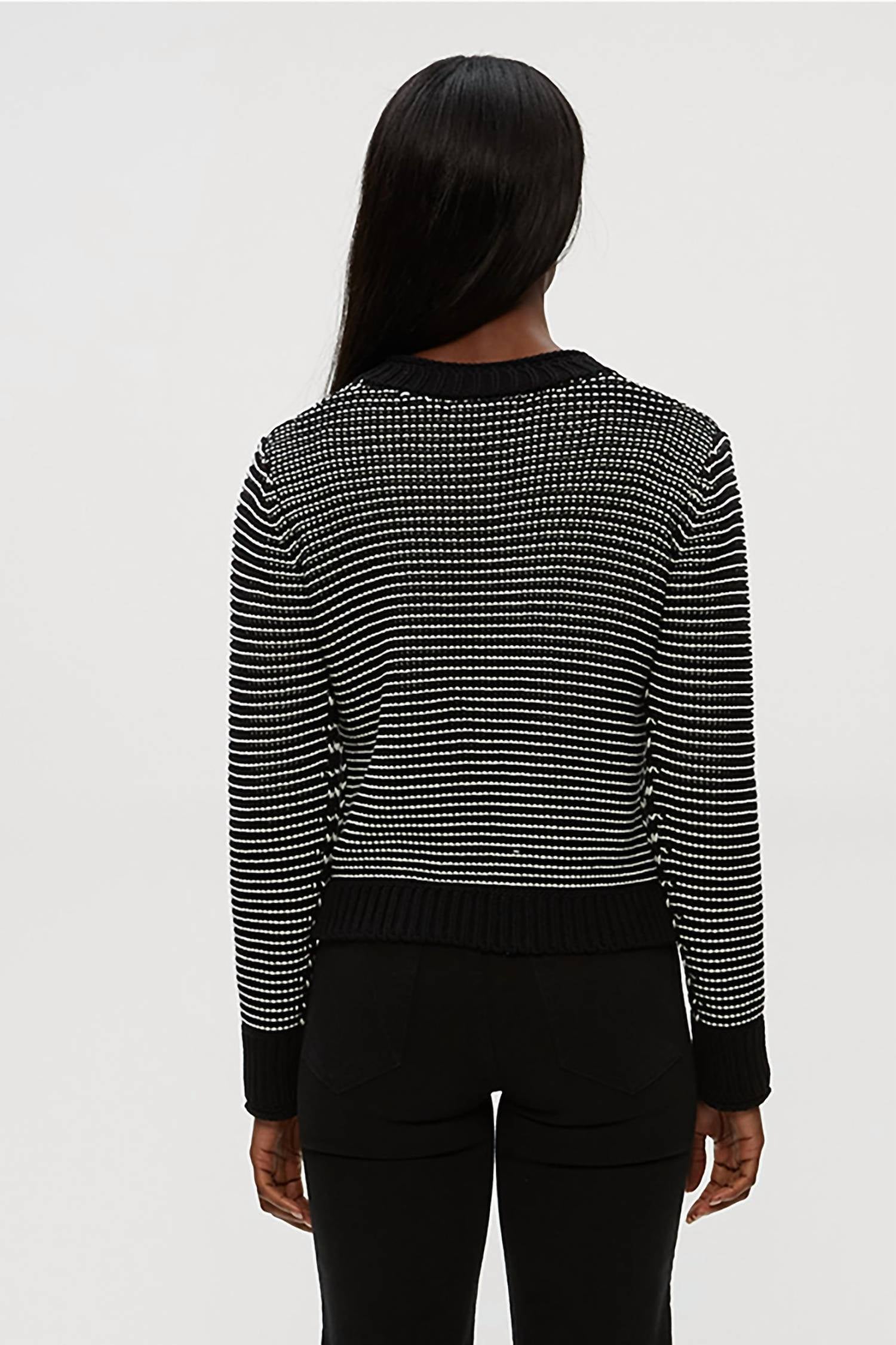Michael Stars Linda V-Neck Pullover in black ivory - women's sweater - alternate view