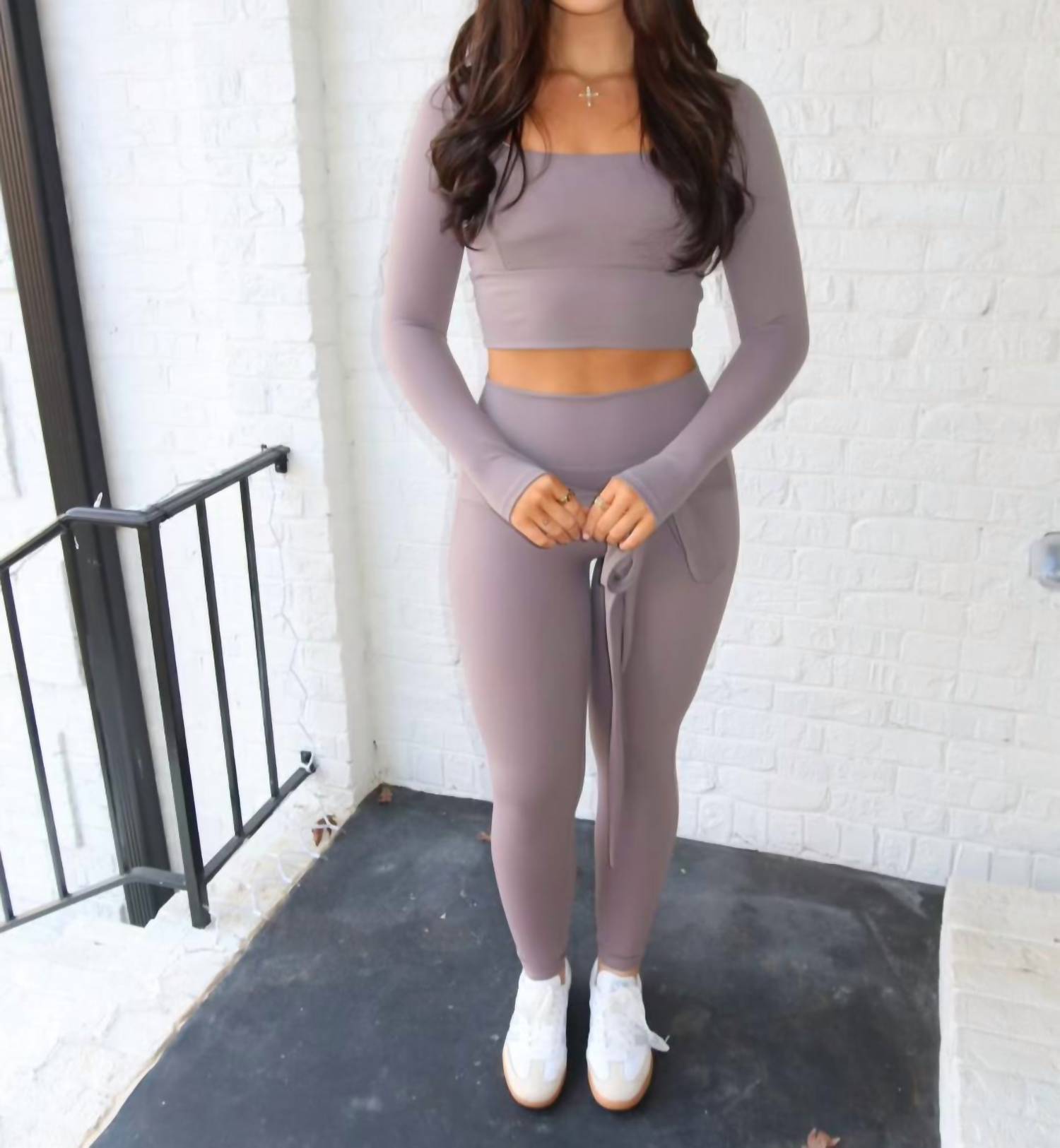 Act Pretty - Balletcore Long Sleeve Square Neck Top And Leggings Set