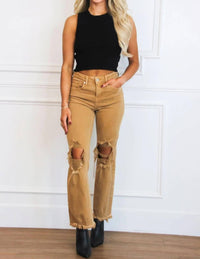 Risen - Riva Distressed High Rise Straight Jeans