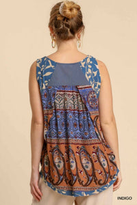 Umgee - Mixed Print Babydoll Tank Top