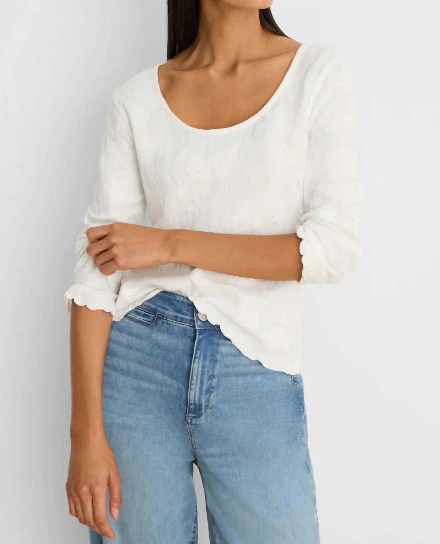 Nic + Zoe - Lace-knit Scoopneck 3/4 Sleeve Tee