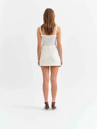 DAZE Malibu Mini Denim Skirt in white - women's skirt - detail view