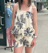 Entro - Women's Floral Print Top And Shorts Set