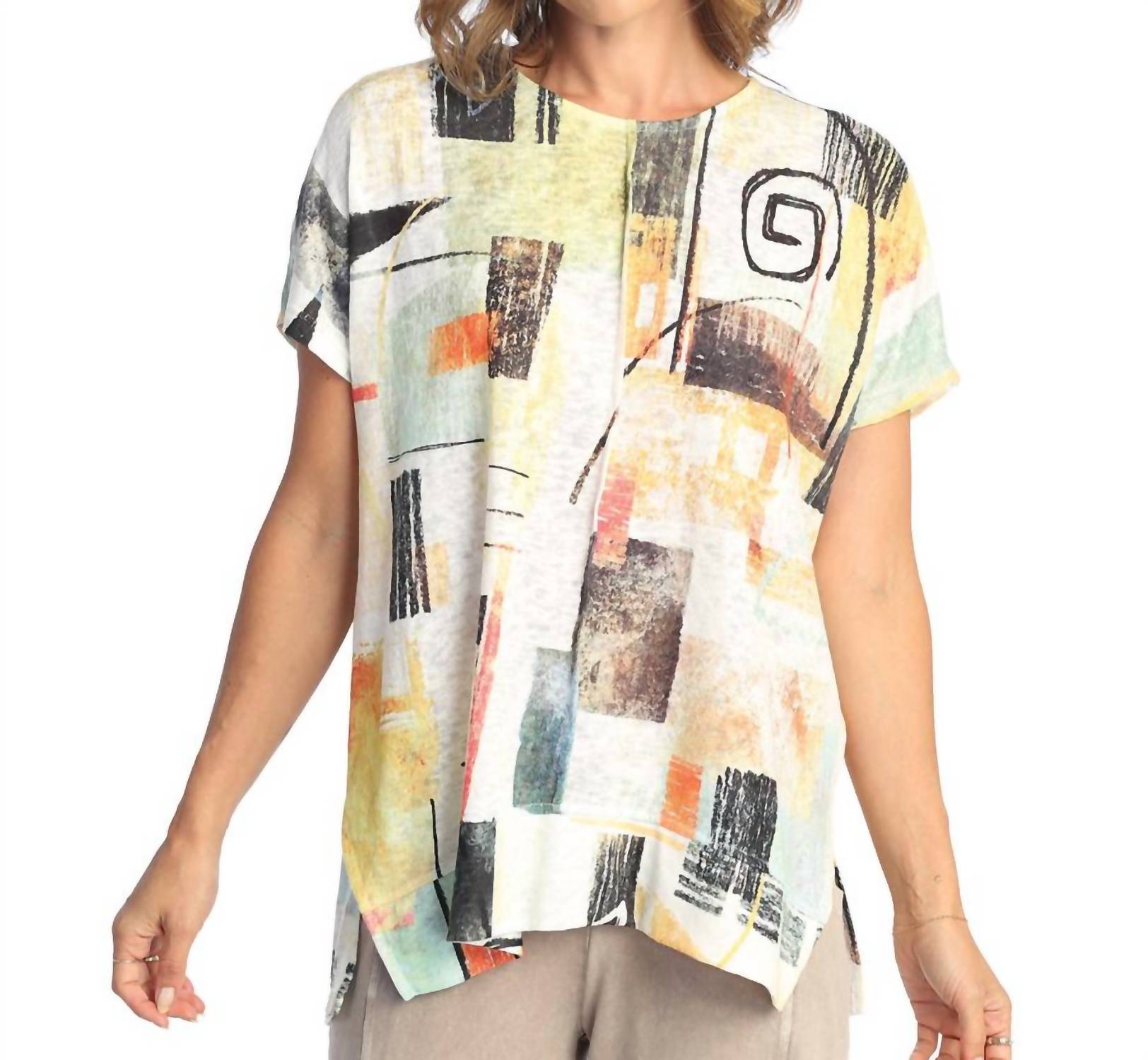 Jess & Jane Malaga Front Seam Light Knit Top in white - women's t-shirt