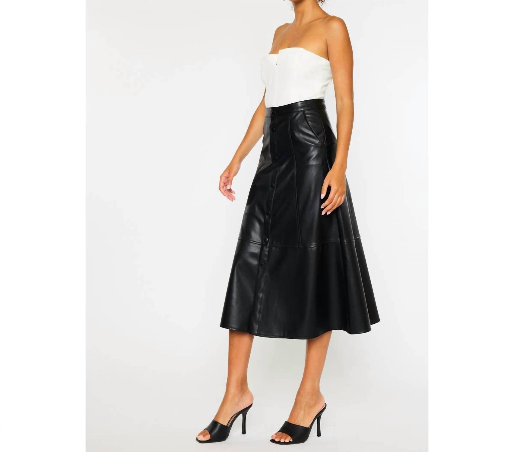 Kancan - High Rise Leather Midi Skirt