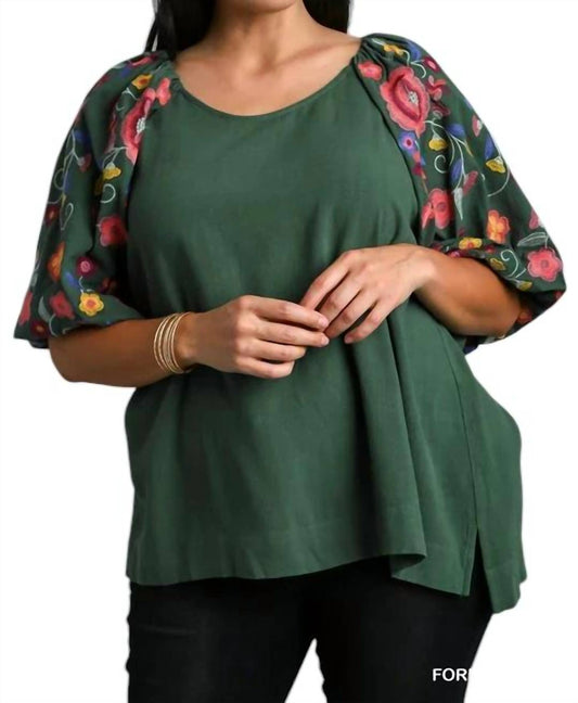 Umgee - Top with Embroidery Sleeves Plus