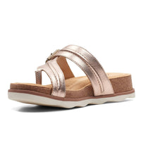 Clarks Women's Brynn Madi Flat Sandal in rose gold leather - women's sandal - alternate view