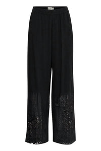 Ichi - Marila Stripe Lace Hem Wide Leg Trousers
