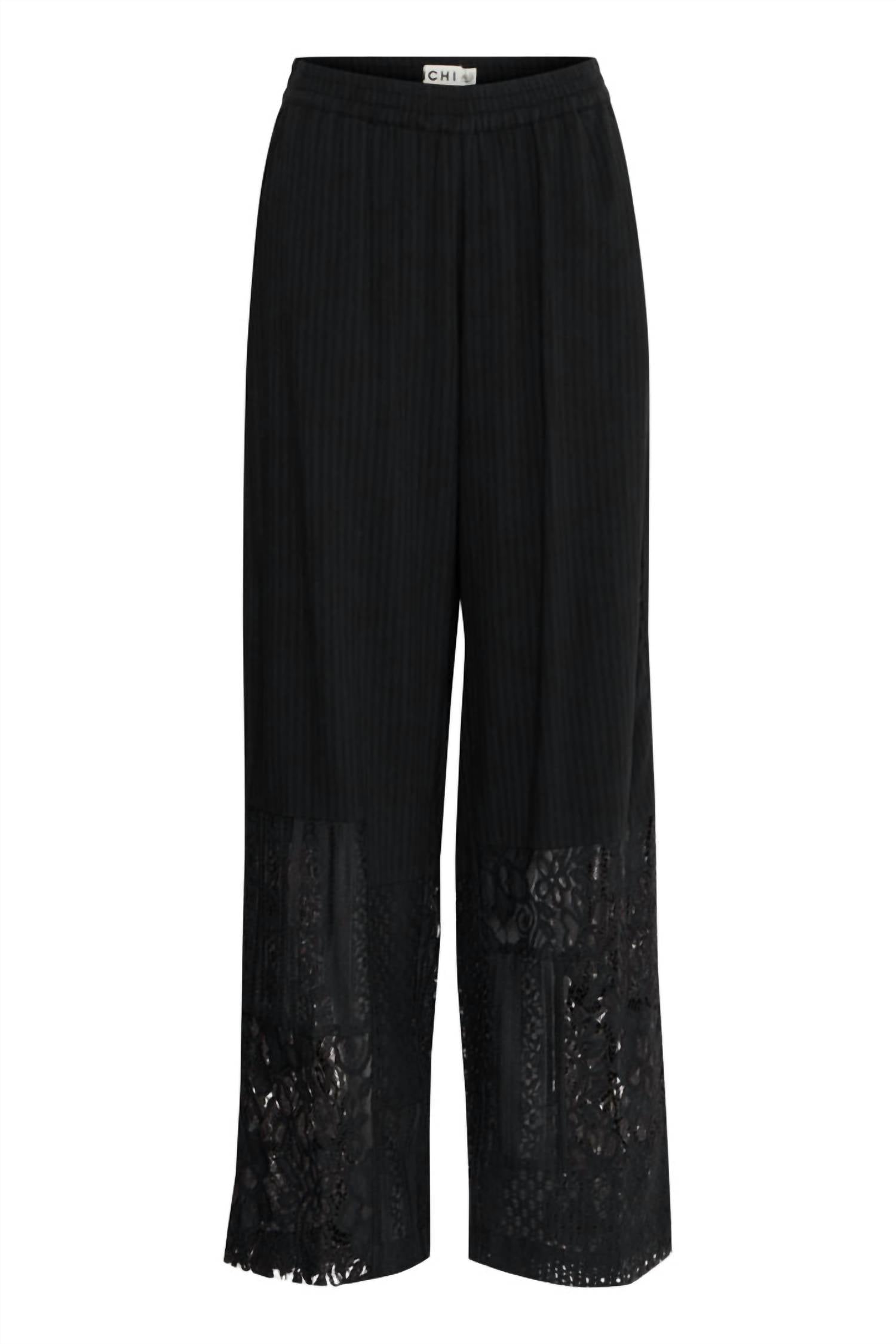 Ichi - Marila Stripe Lace Hem Wide Leg Trousers