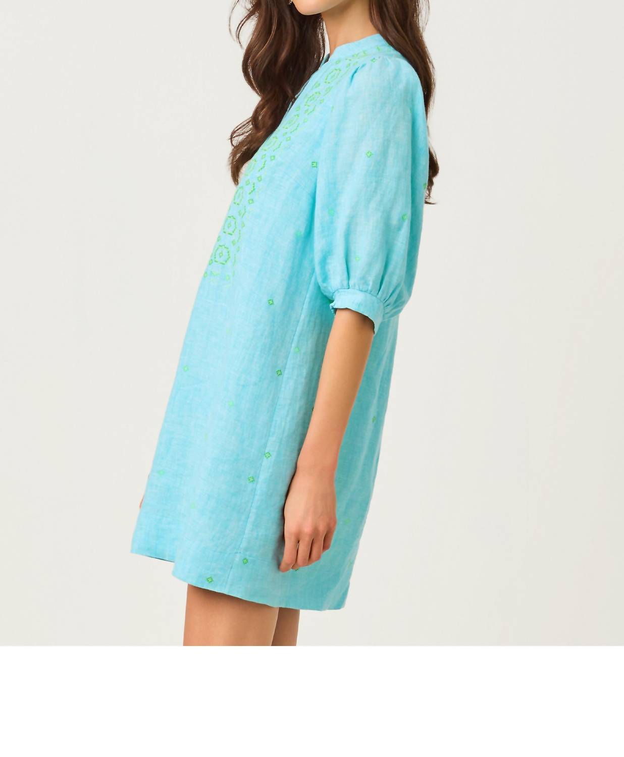 Lilly Pulitzer Mialeigh Elbow Sleeve Linen Dress in capri blue x resort white - women's dress - view 4