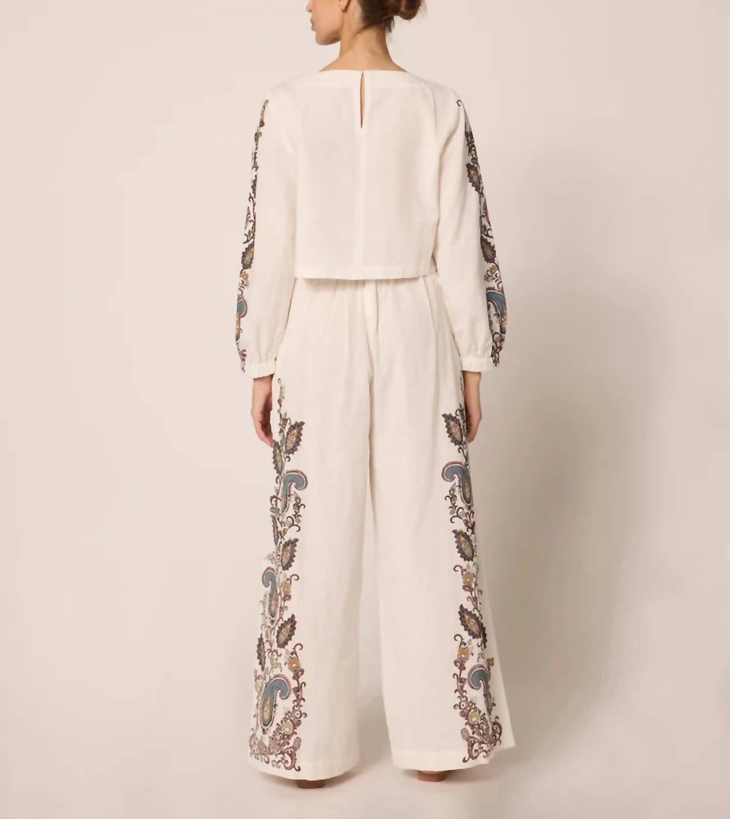 Cleobella Beau Wide Leg Pants in veneto paisley - women's pants - detail view