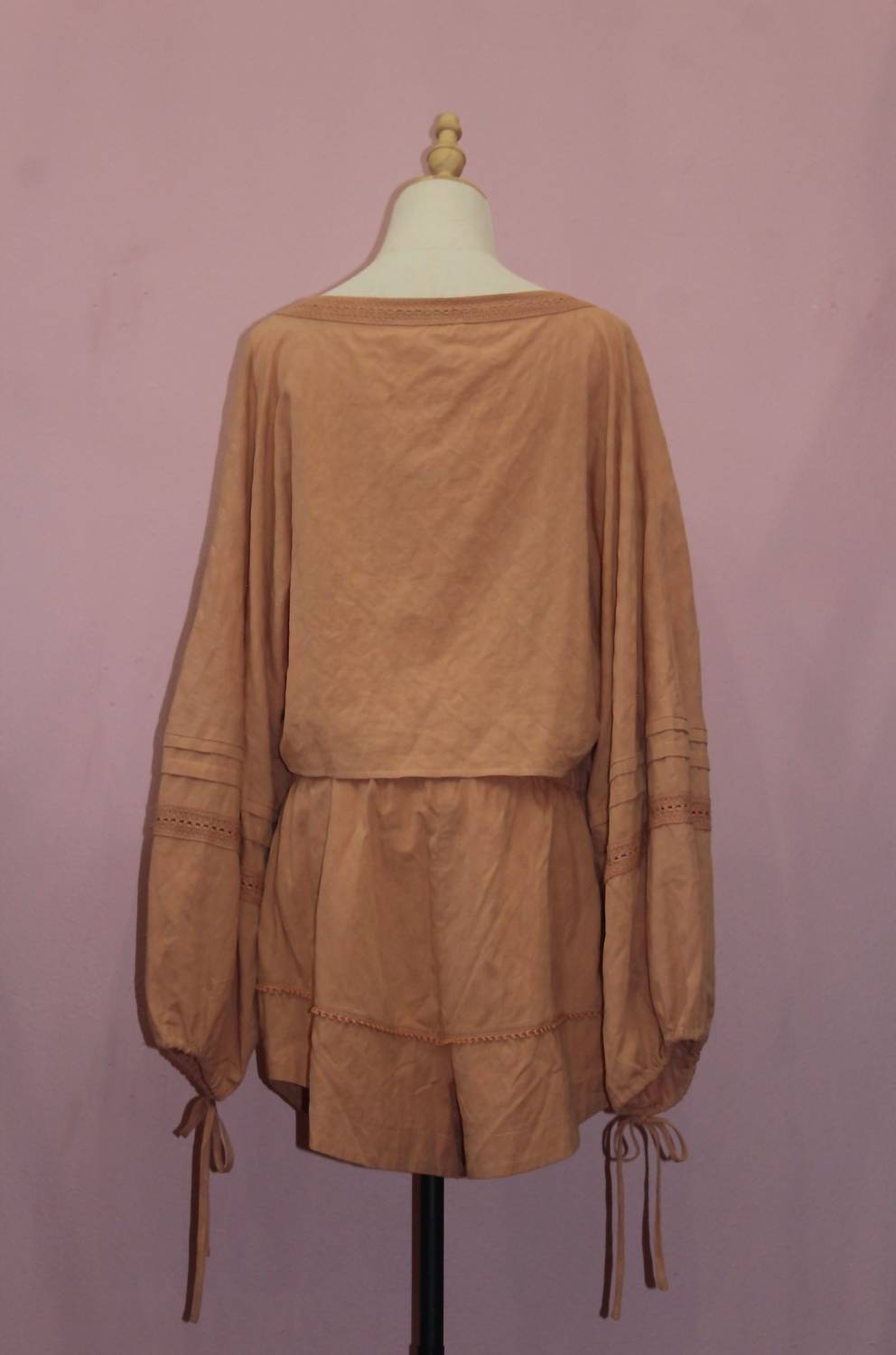 LUCCA Women's Blousan Sleeve Top And Shorts in peachy - women's sleepwear - detail view