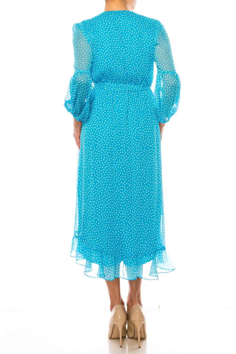 Maison Tara - Long Sleeve Polka Dot Midi Dress