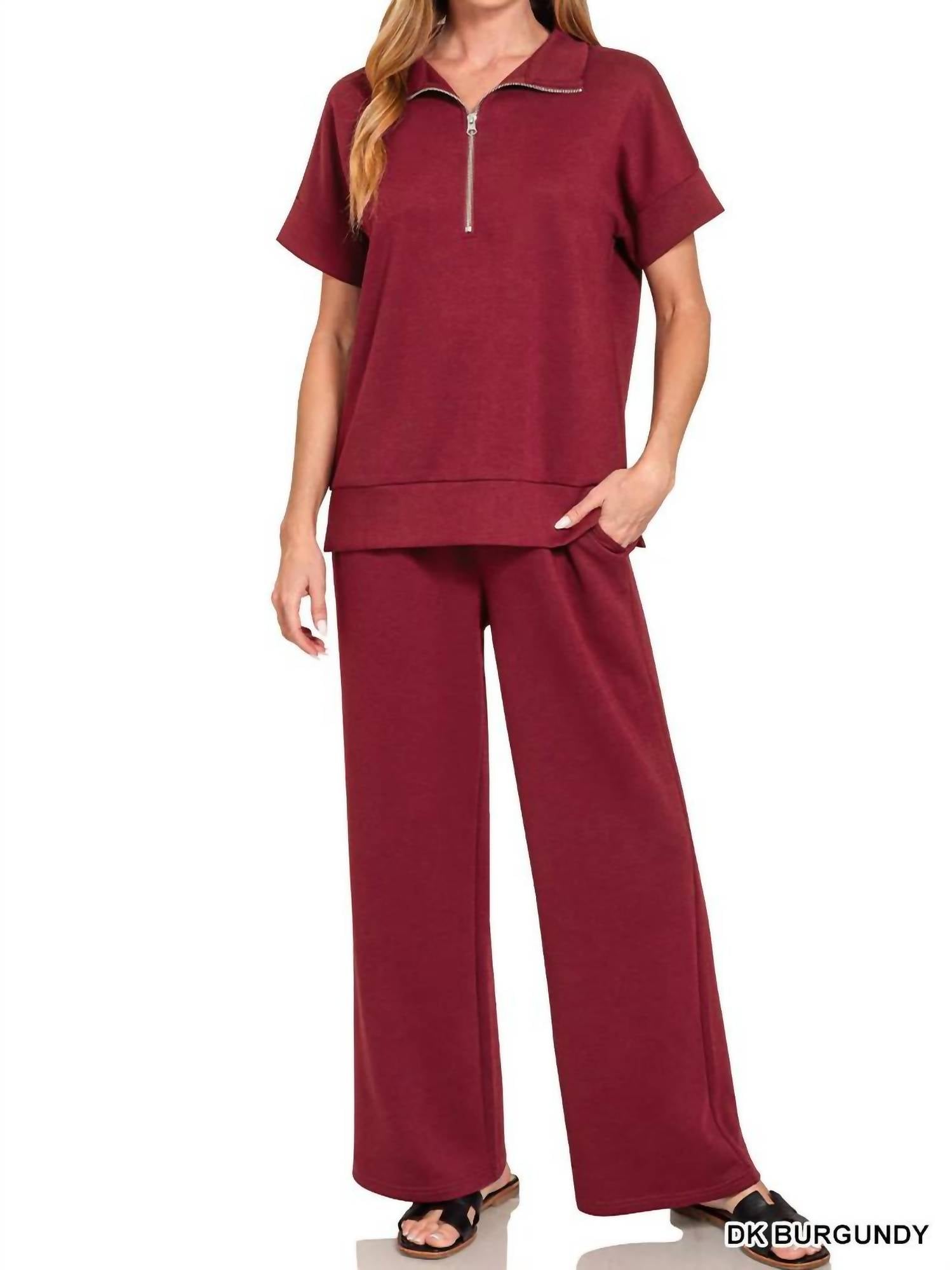 Zenana - Scuba High Neck Half Zip Top