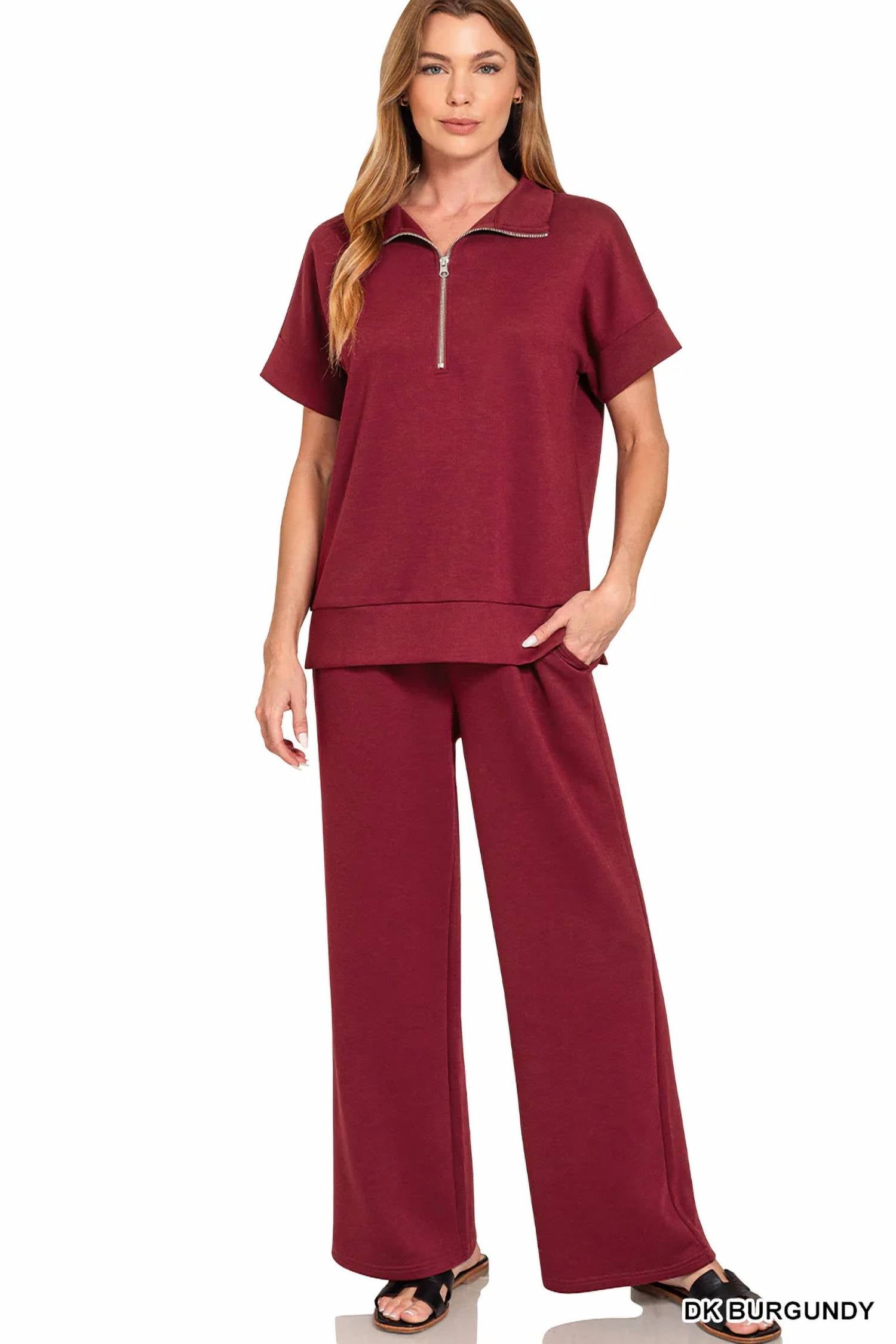 Zenana - Scuba High Neck Half Zip Top