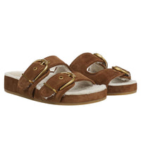 Veronica Beard Prue Shearling Buckle Sandal in hazelwood - women's sandal - alternate view