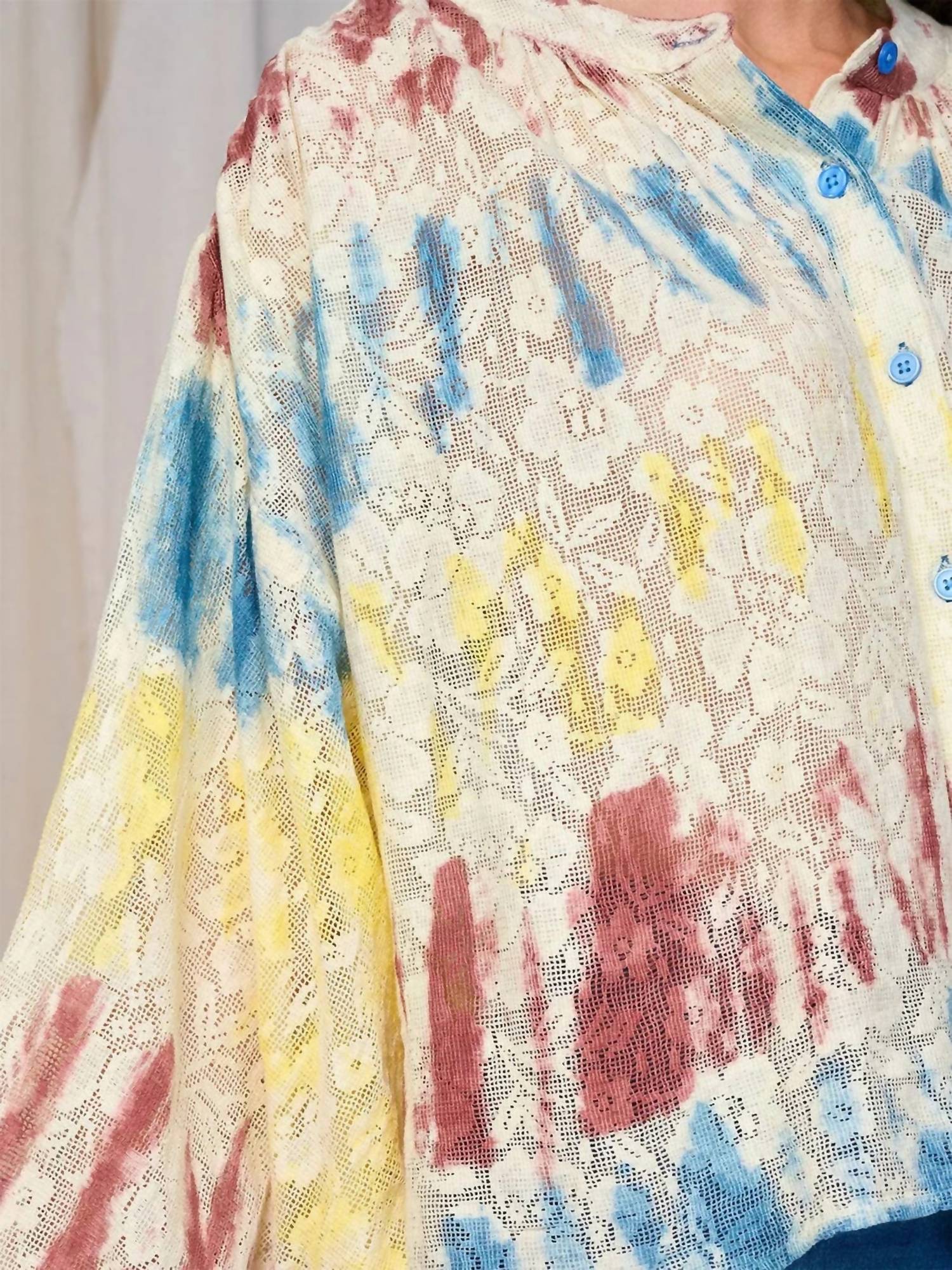 Surelymine - Painted Skies Lace Long Sleeve Blouse