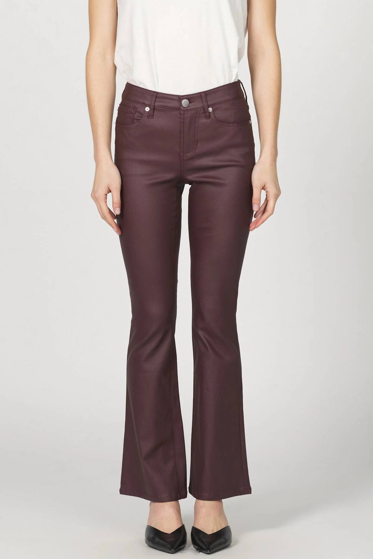 DEAR JOHN DENIM Jaxtyn Wax Coat Flare Jeans in oxblood - women's jeans