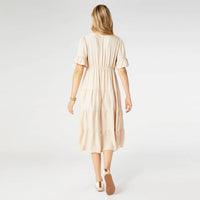 COCO + CARMEN Margaux Tiered Ruffle Sleeve Dress in natural - women's dress - detail view