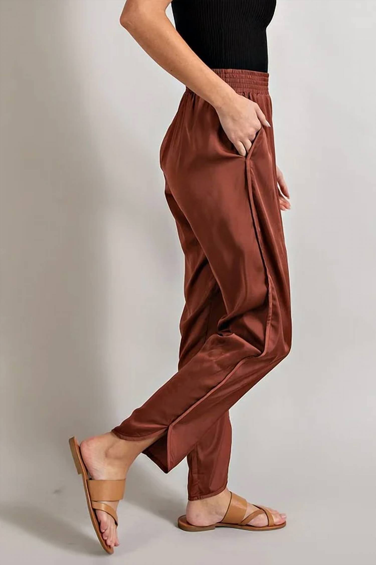 Ee:Some - SMOCKED SATIN PANTS