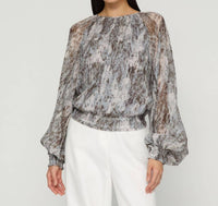 Lafayette 148 - Speckled Glaze Print Georgette Gathered Blouse - Petite