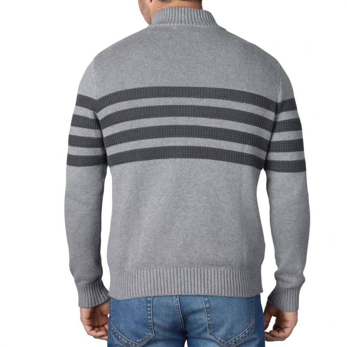 Tahari - Quarter Zip Stretch Pullover Striped Mock Neck Sweater
