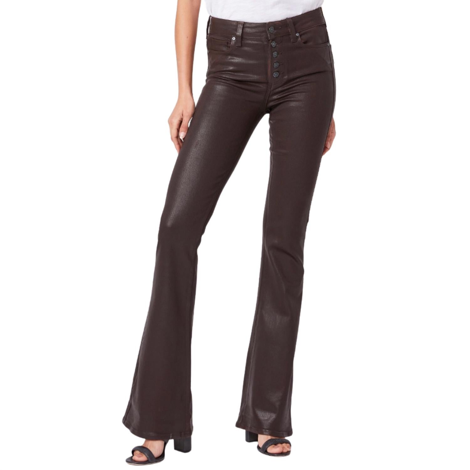 Paige Women's Lou Lou Coated High Rise Flare Jean in brown - women's jeans