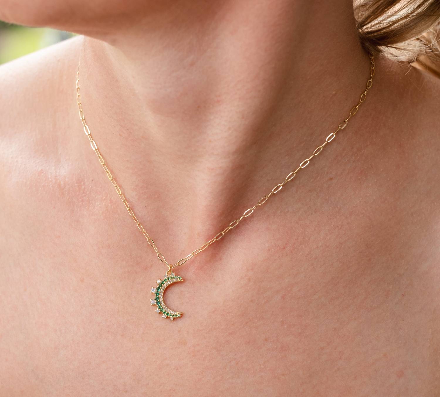 Adriana Pappas - Women's Emerald Moon Necklace