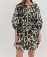 Entro - Zipper Detailed Geometric Mini Dress