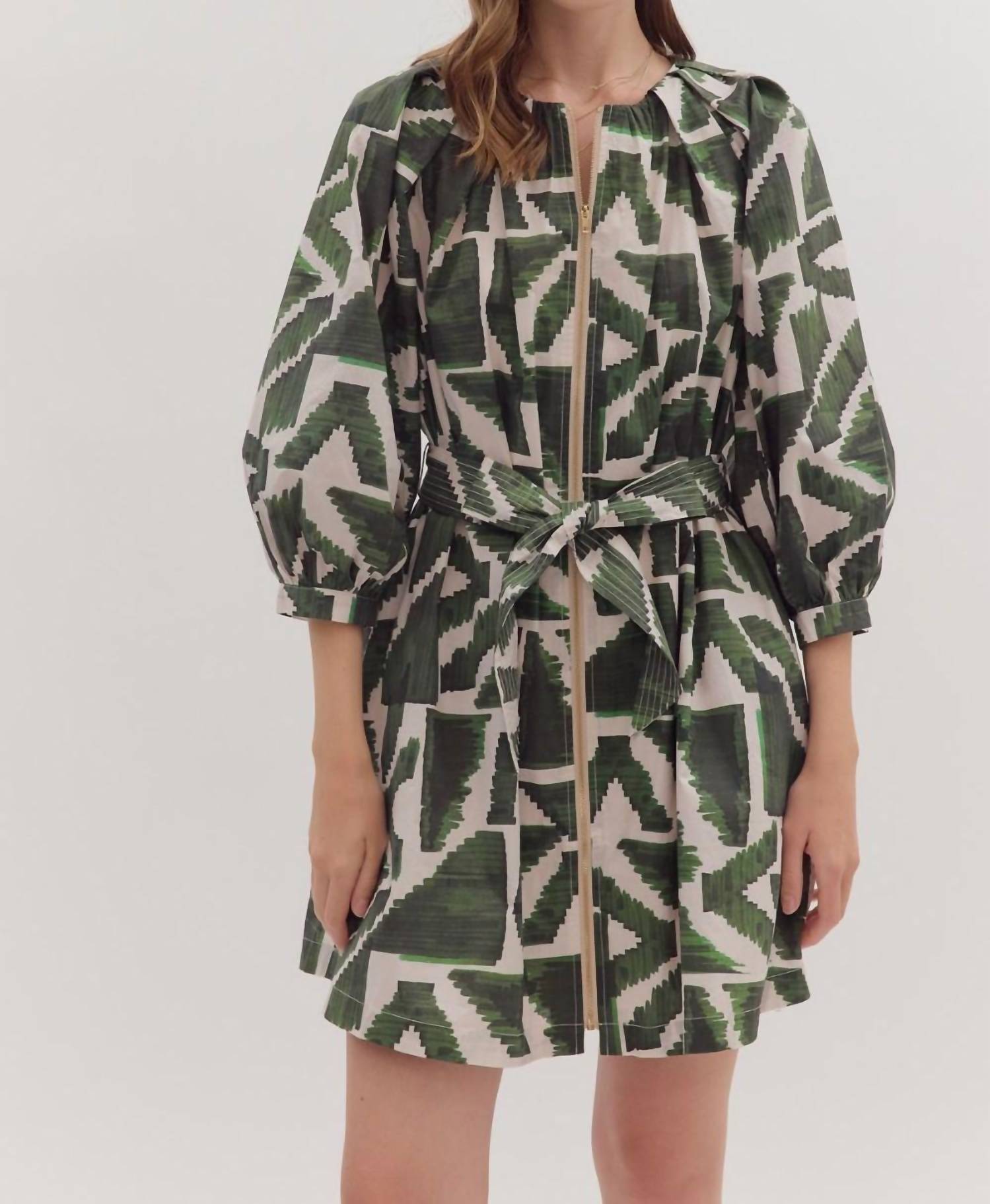 Entro - Zipper Detailed Geometric Mini Dress