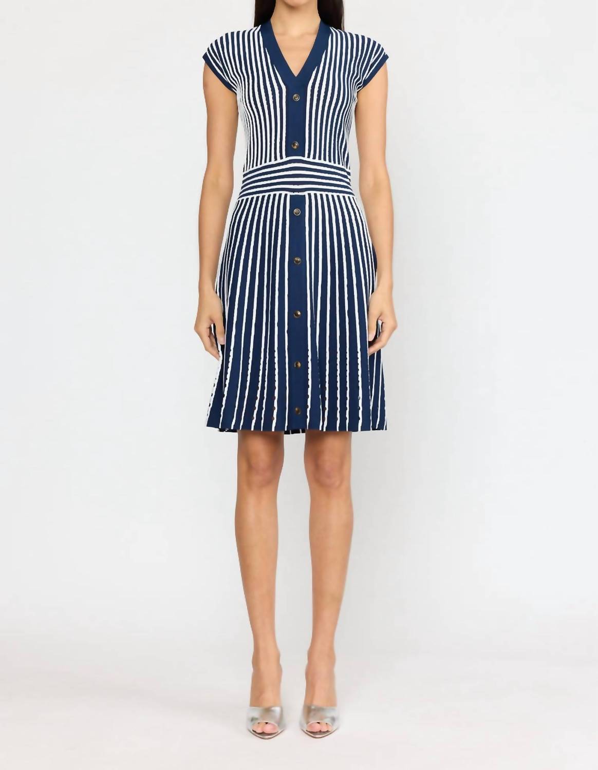 CHRISTY LYNN Kris Mini Dress in pinstripe navy - women's dress