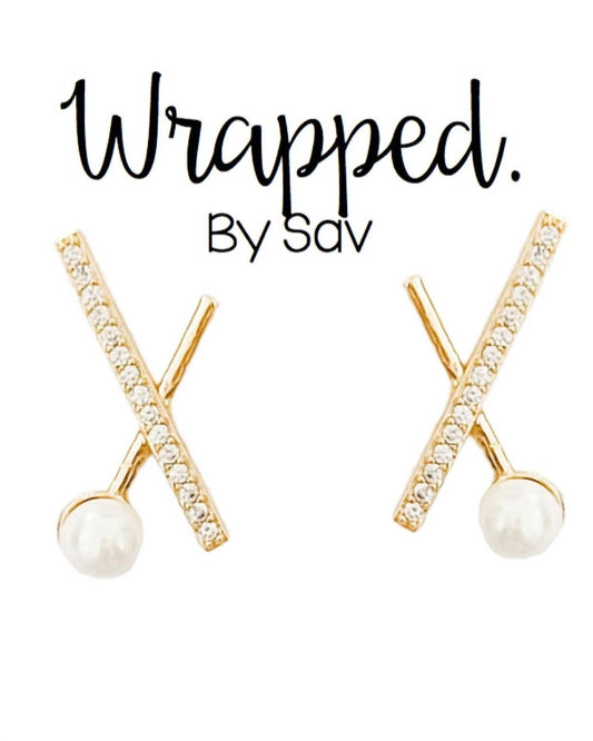 Wrapped. By Sav - Women's Pearl X Studs Earrings