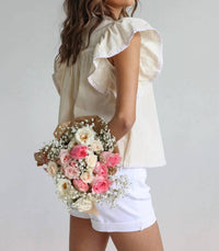 In February - Lucia Flutter Sleeve Blouse With Contrast Trim