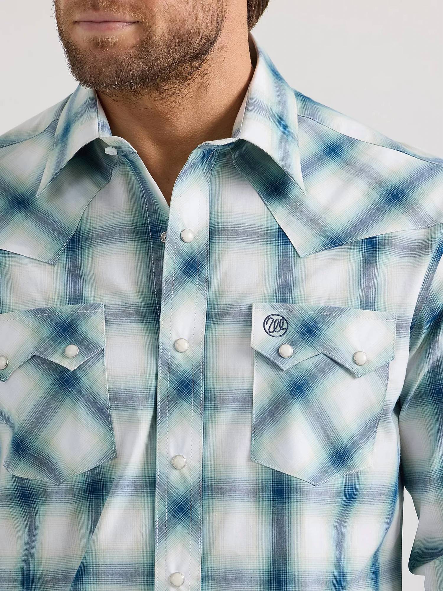 Wrangler - Sawtooth Pocket Plaid Western Snap Shirt