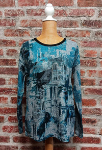 PICADILLY Women's Long Sleeve Top in celestial blue and gray - women's long sleeve top