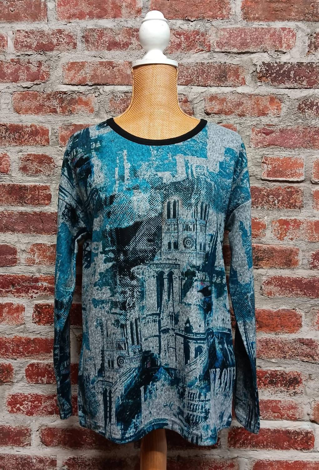 PICADILLY Women's Long Sleeve Top in celestial blue and gray - women's long sleeve top