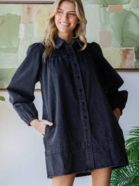Veveret - Smocked Shoulder Shirt Mini Dress