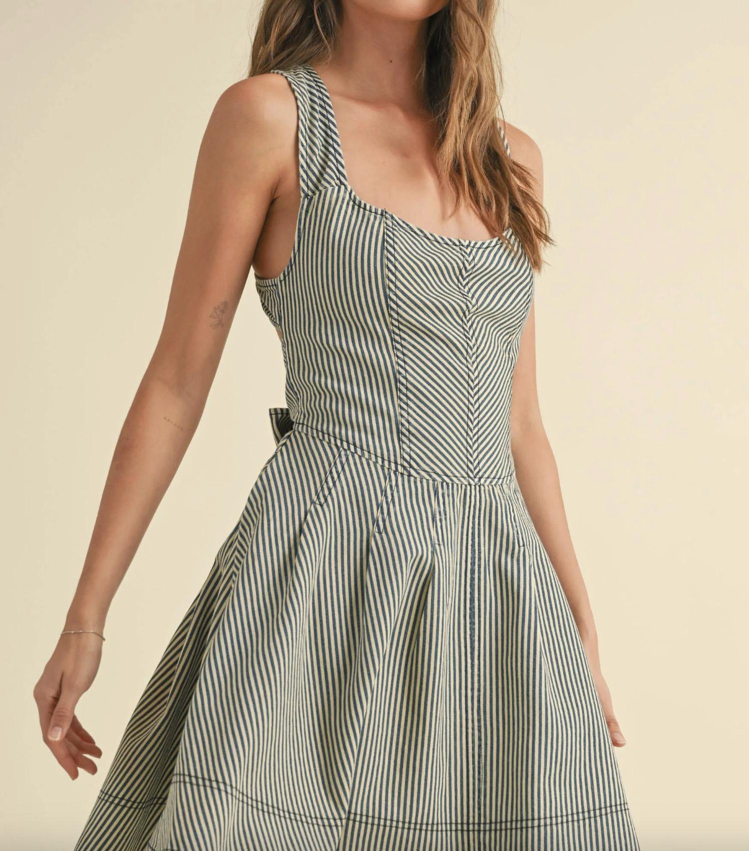 Miou Muse - Striped Cross Back Dress