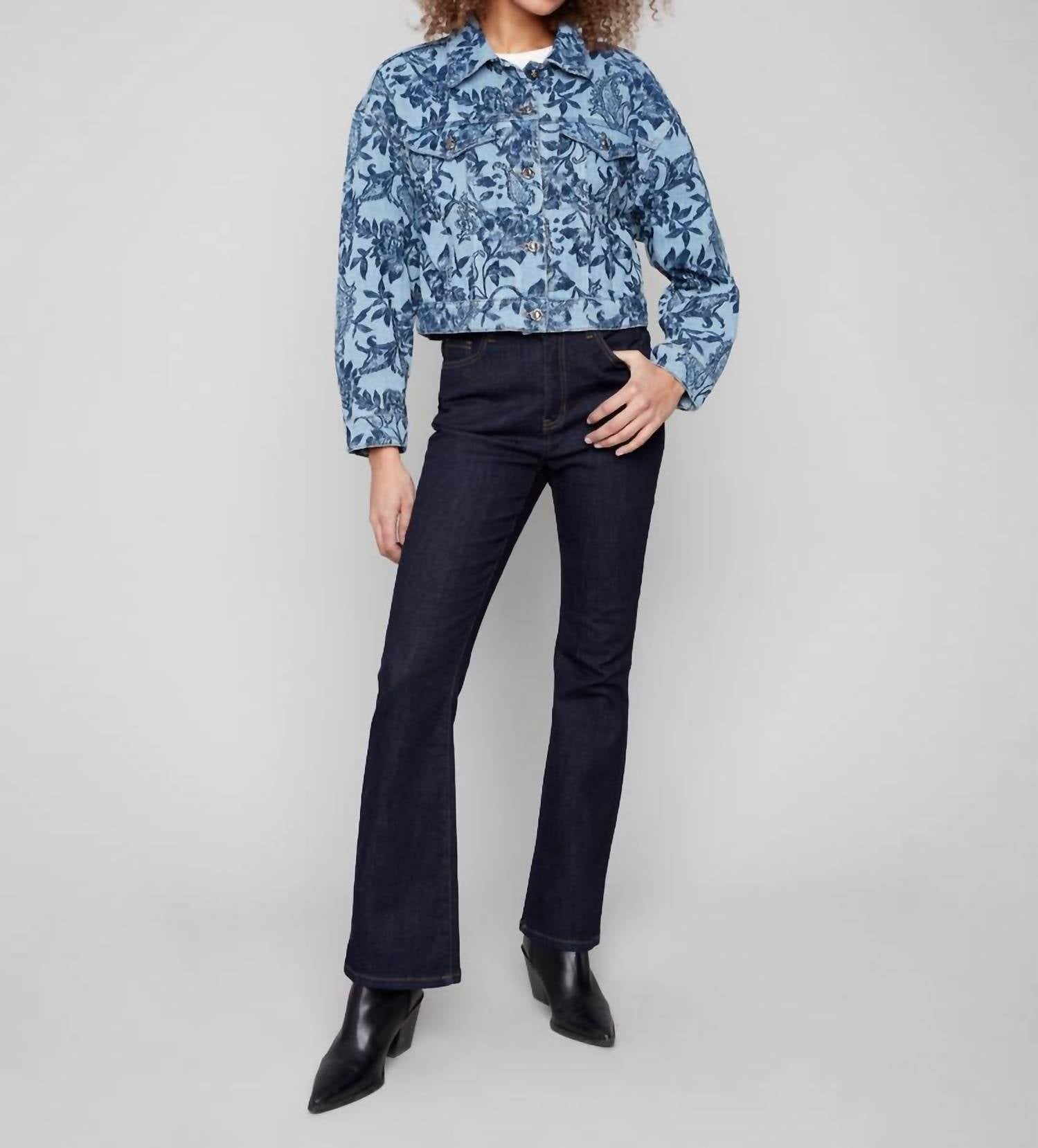 Charlie B - Cropped Jacquard Denim Jacket