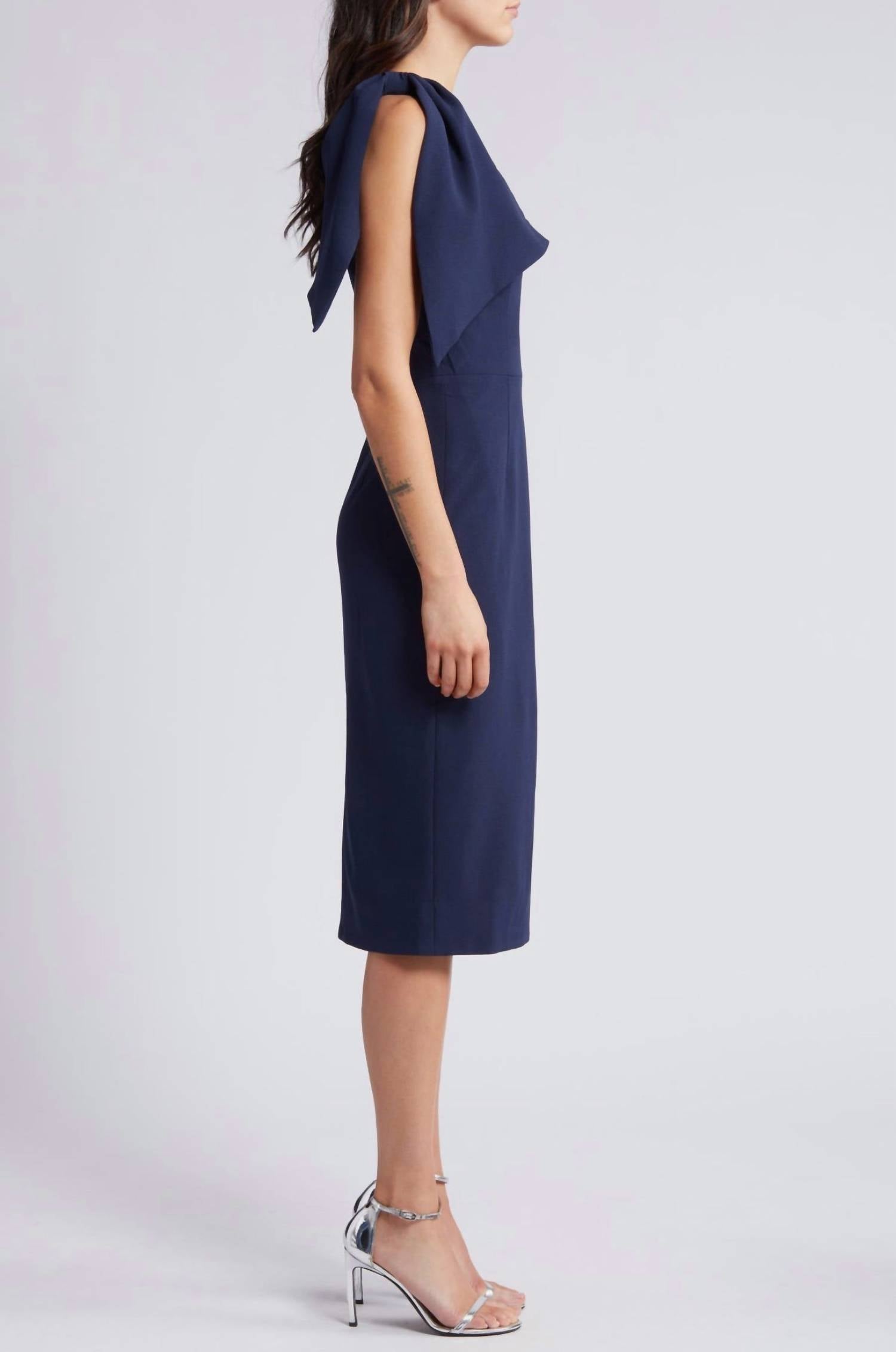 DRESS THE POPULATION Tiffany One-shoulder Midi Dress in midnight - women's dress - alternate view