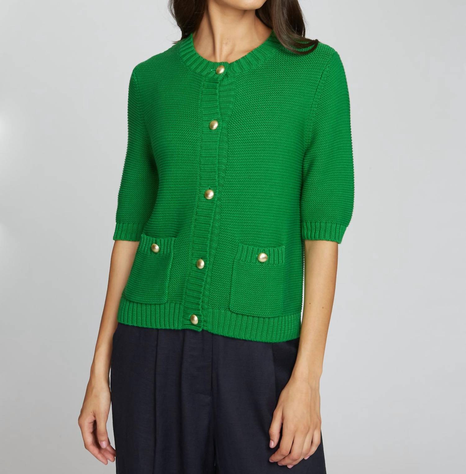 Autumn Cashmere Button Front Elbow Sleeve Jacket in clover - women's sweater