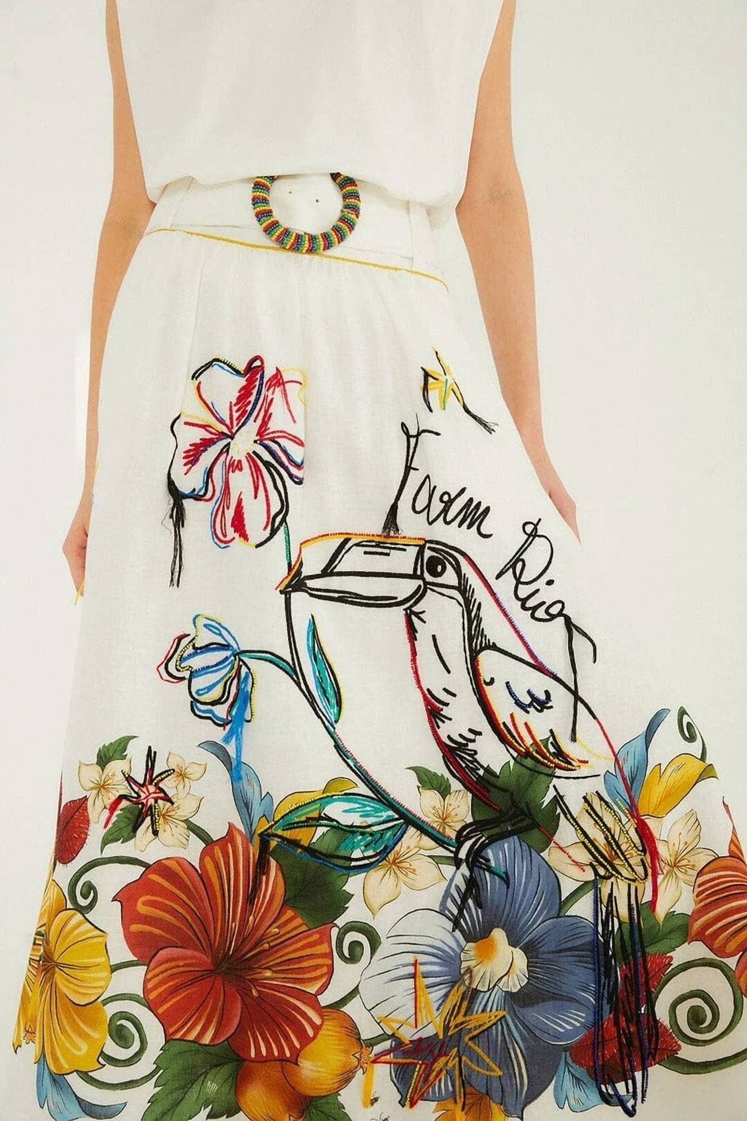 Farm Rio - Tropi Embroidered Linen Skirt