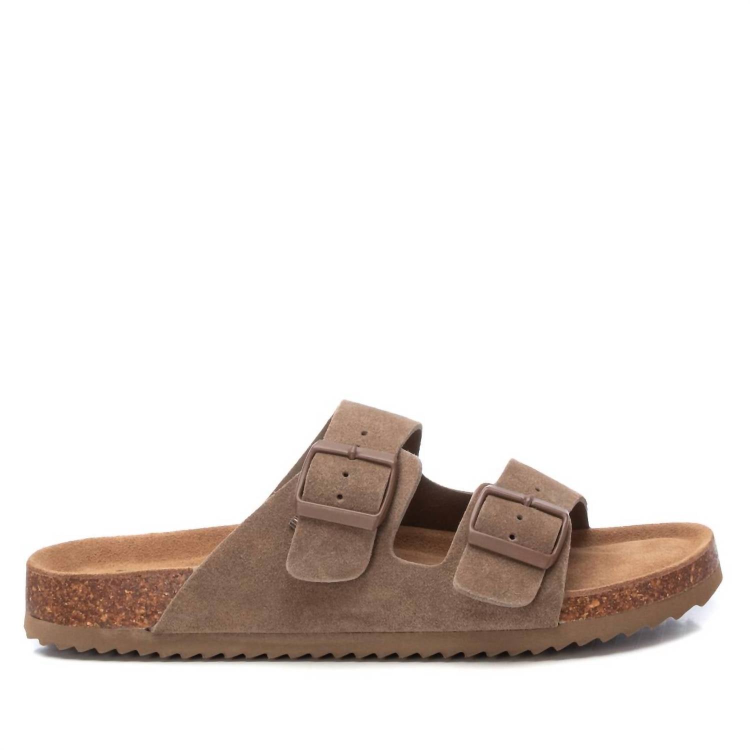 Xti Men's Cork Footbed Suede Leather Sandals in taupe - men's sandal - detail view