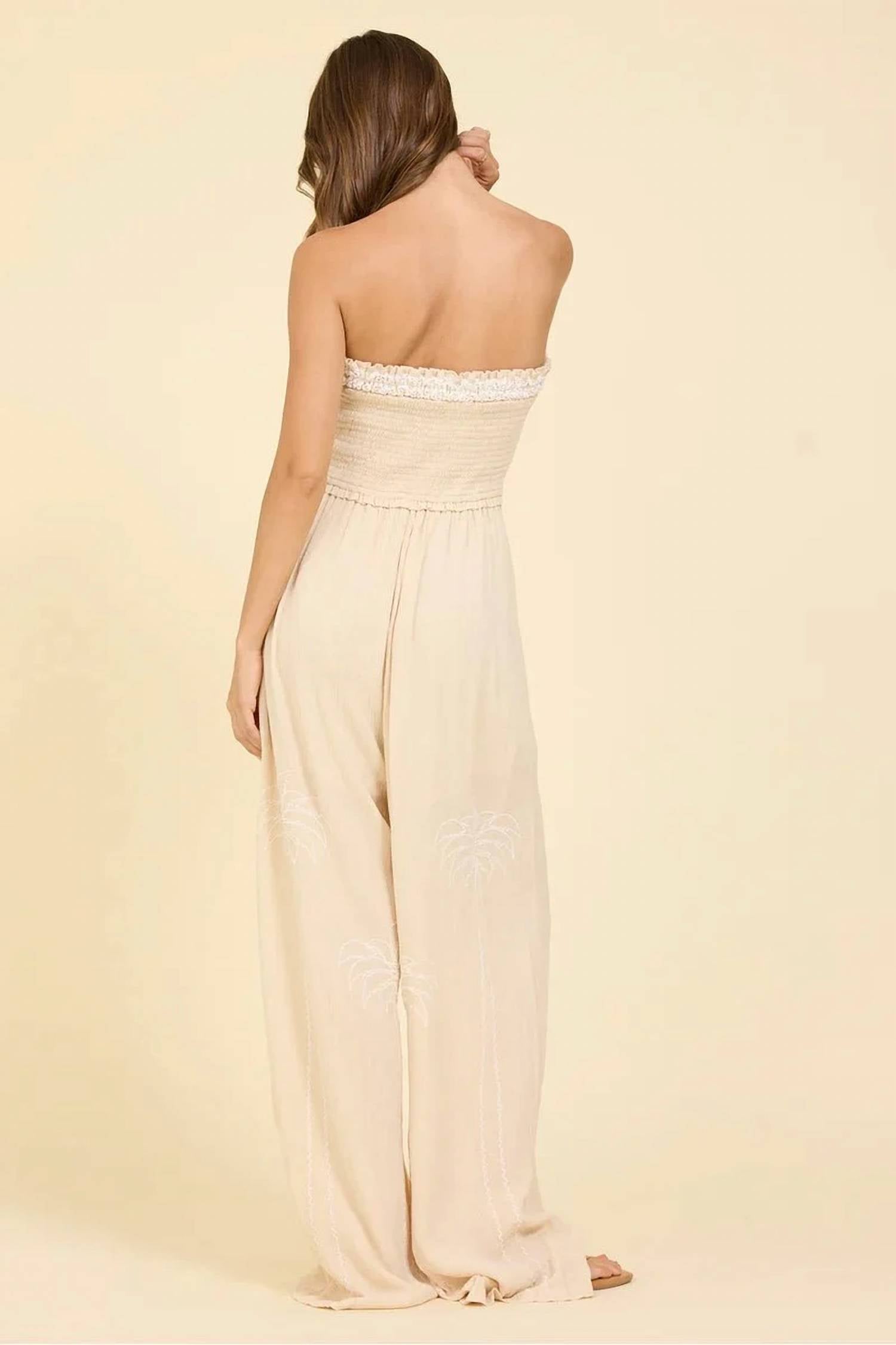 Surf Gypsy - Smocked Wide-leg Jumpsuit